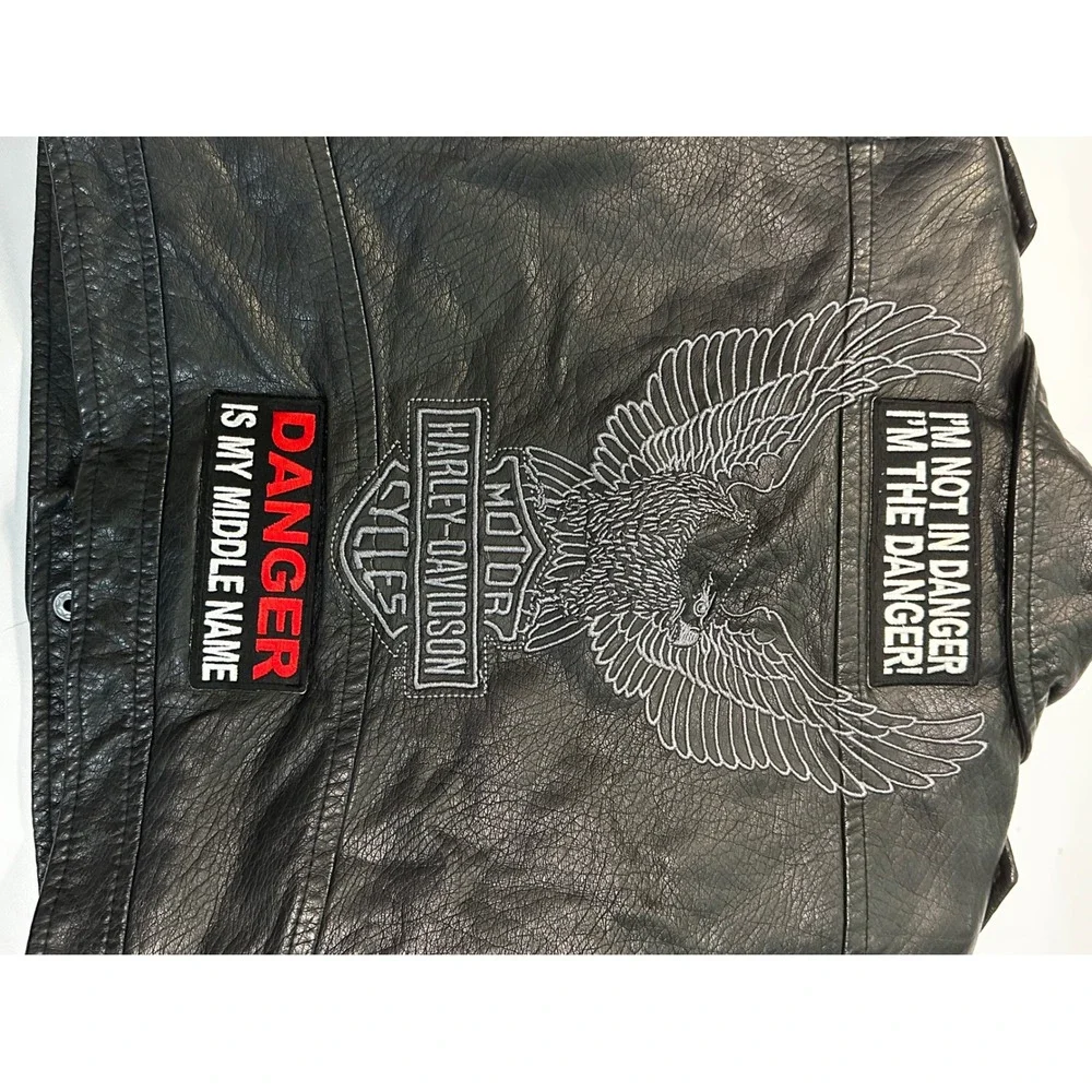 Harley-Davidson Biker Jacket Faux Leather Motorcycle‎ Patches Black Toddler